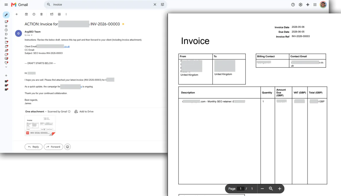 ArgSEO Automated Client Invoice Drafting