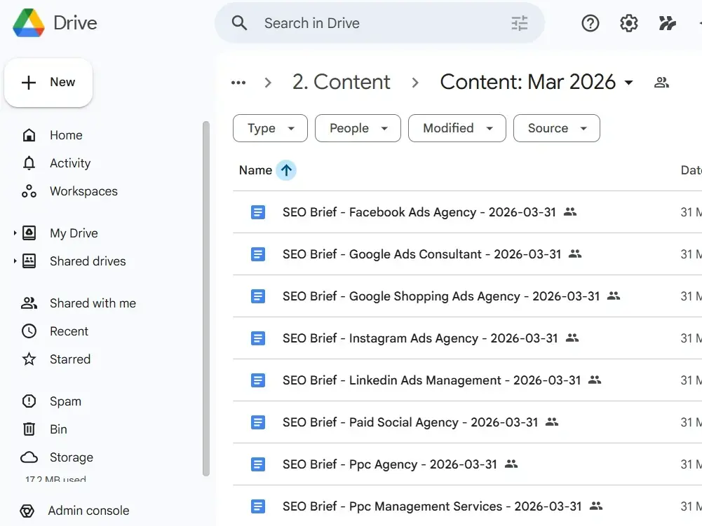 ArgSEO automated calendar system sending briefs to Google Drive