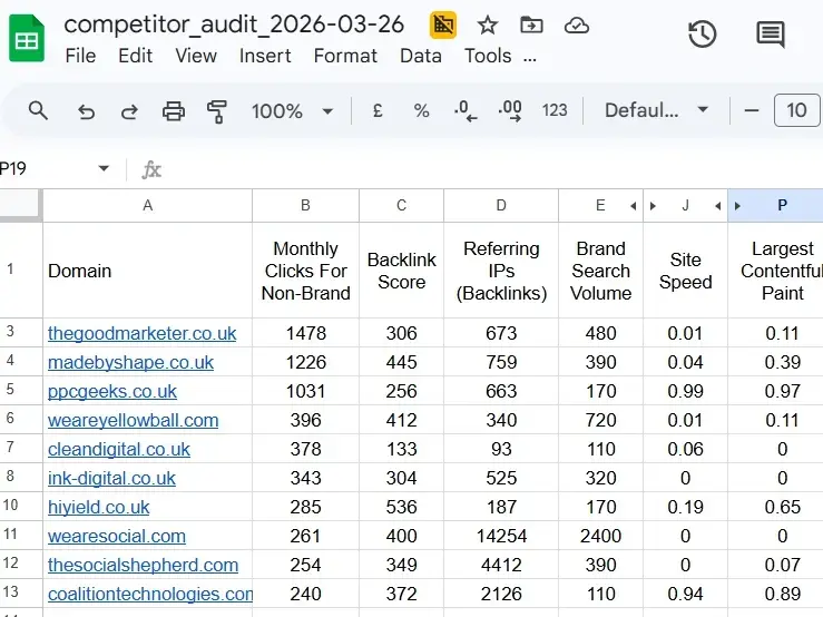 ArgSEO engine analyzing competitor metrics